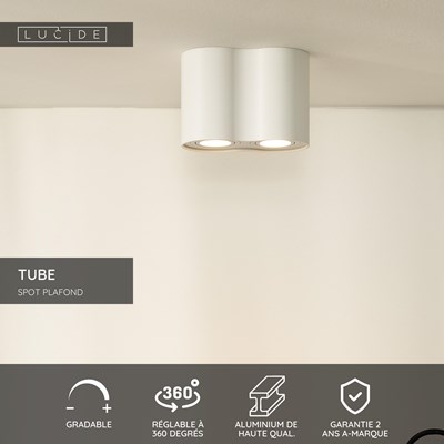 Lucide TUBE - Spot plafond - 2xGU10 - Blanc